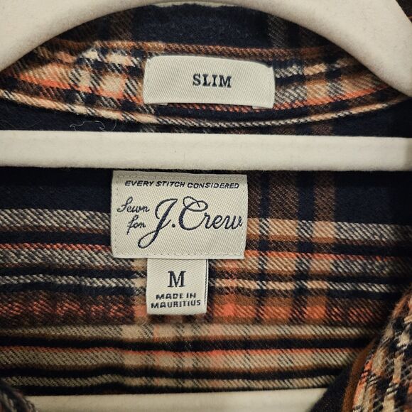 J. Crew Flannel Slim Blue And Orange Size Medium - Picture 3 of 5